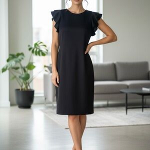 TOMMY HILFIGER Elegant Black Ruffle Sleeve Dress